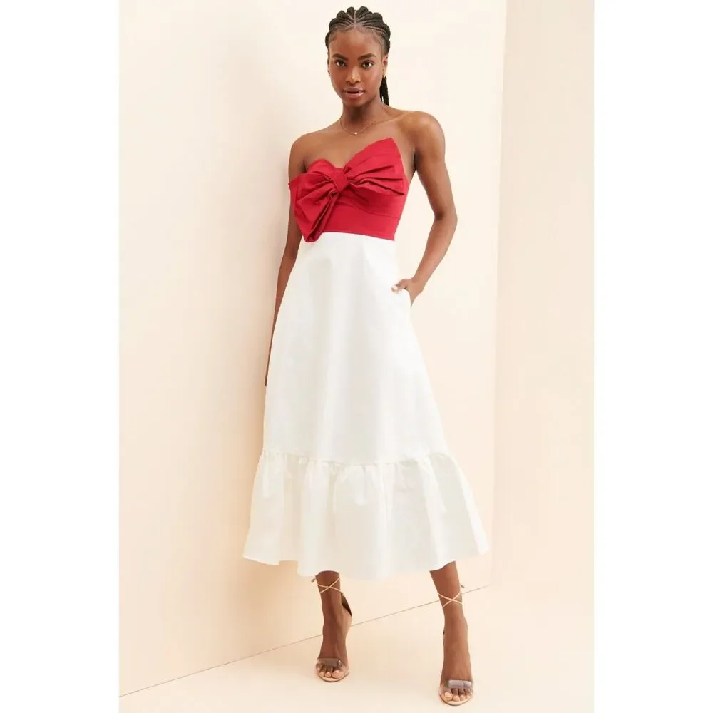 Anthropologie Hutch Dress 6 Bow Strapless Elegant Formal Cocktail Chic Red White